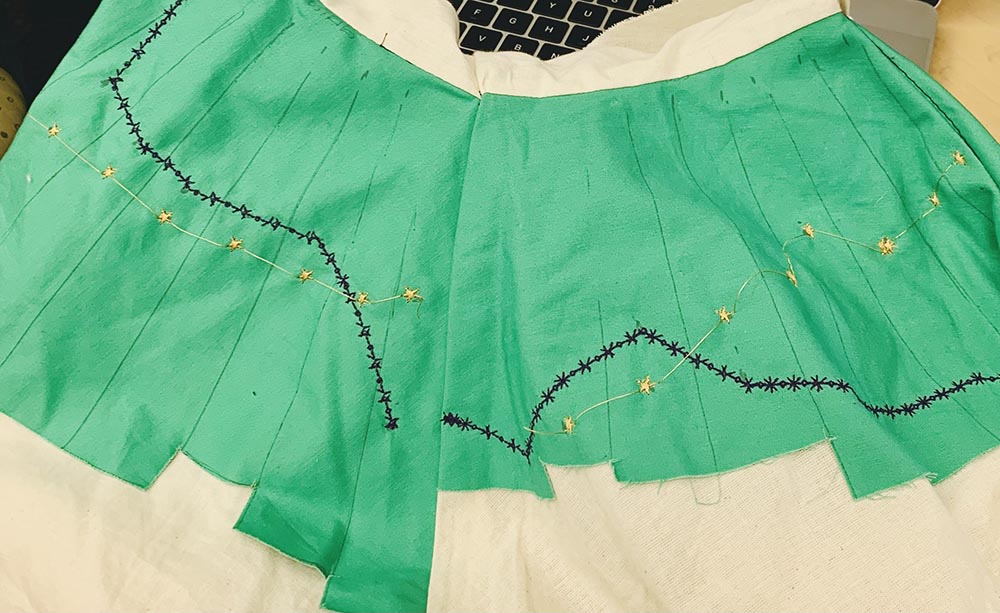 Machine-embroidered skirt panels