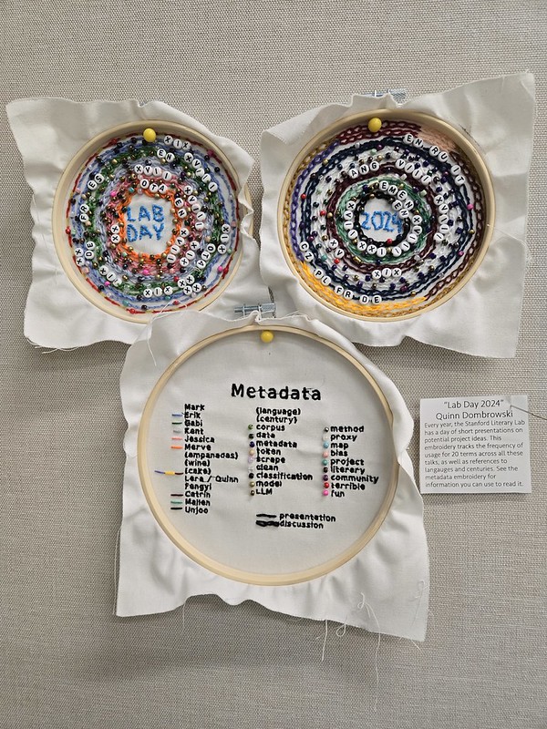 Two hand embroideries and a machine embroidery with lots of beads