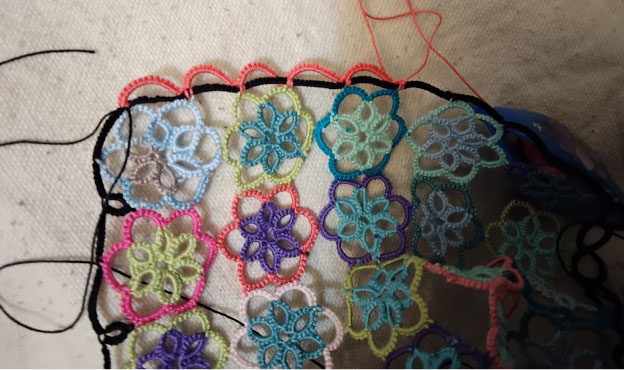 Close up of January, as the 2nd row of chains was started.
